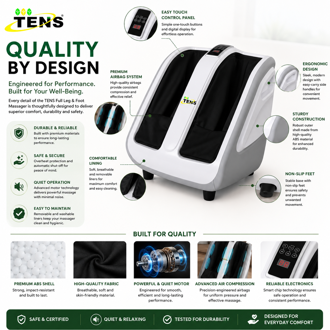 TENS Foot, Calf & Leg Massager 3 Modes Intensity Kneading, Shiatsu or Rolling Massage Vibration & Heat Therapy - Gallery