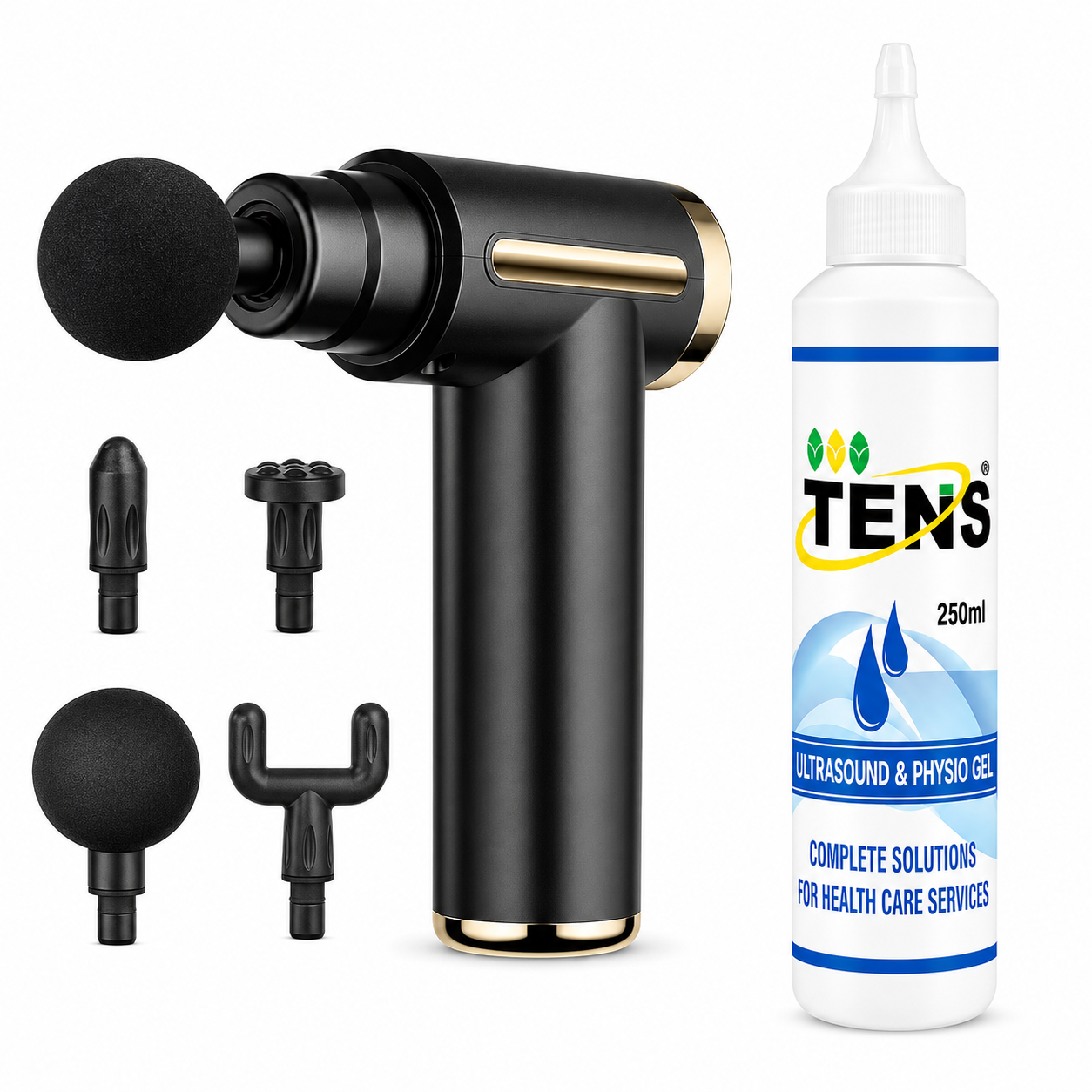 TENS Mini Deep Tissue Massage Gun with Ultrasound & Physio Gel Combo
