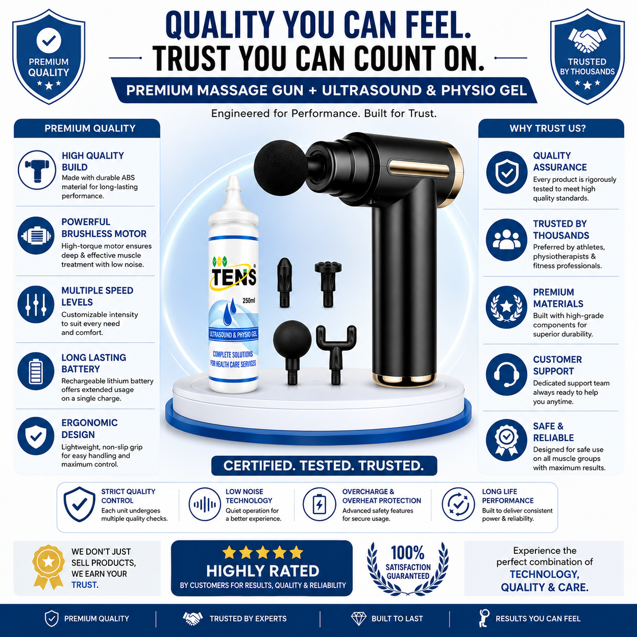 TENS Mini Deep Tissue Massage Gun with Ultrasound & Physio Gel Combo - Gallery