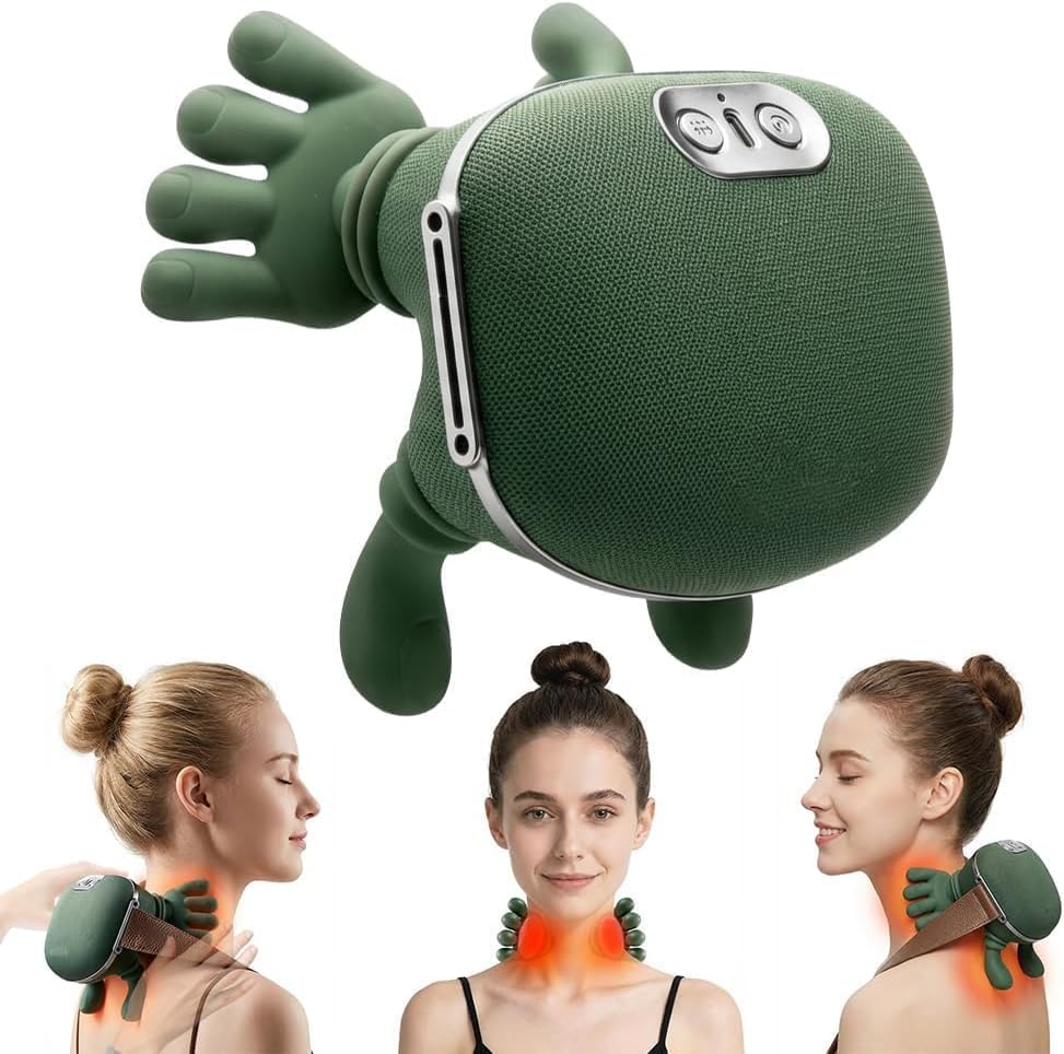 Tens Heated Cervical Neck Massager Wireless Portable Shiatsu Neck and Back Massager Electric Deep Tissue 4D Kneading Massage Simulated Hand Design for Pain Relief and Muscle Relax
