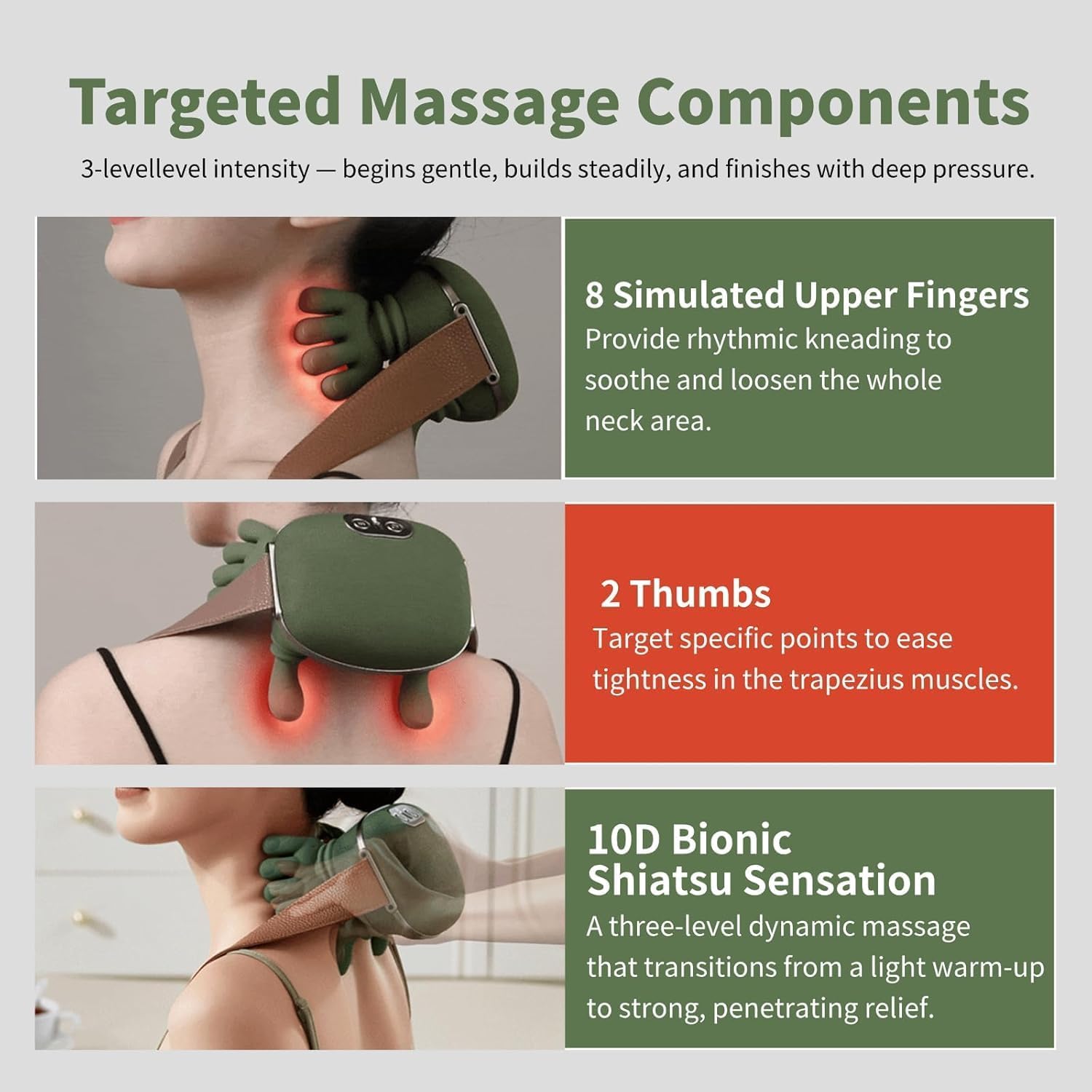 Tens Heated Cervical Neck Massager Wireless Portable Shiatsu Neck and Back Massager Electric Deep Tissue 4D Kneading Massage Simulated Hand Design for Pain Relief and Muscle Relax - Gallery